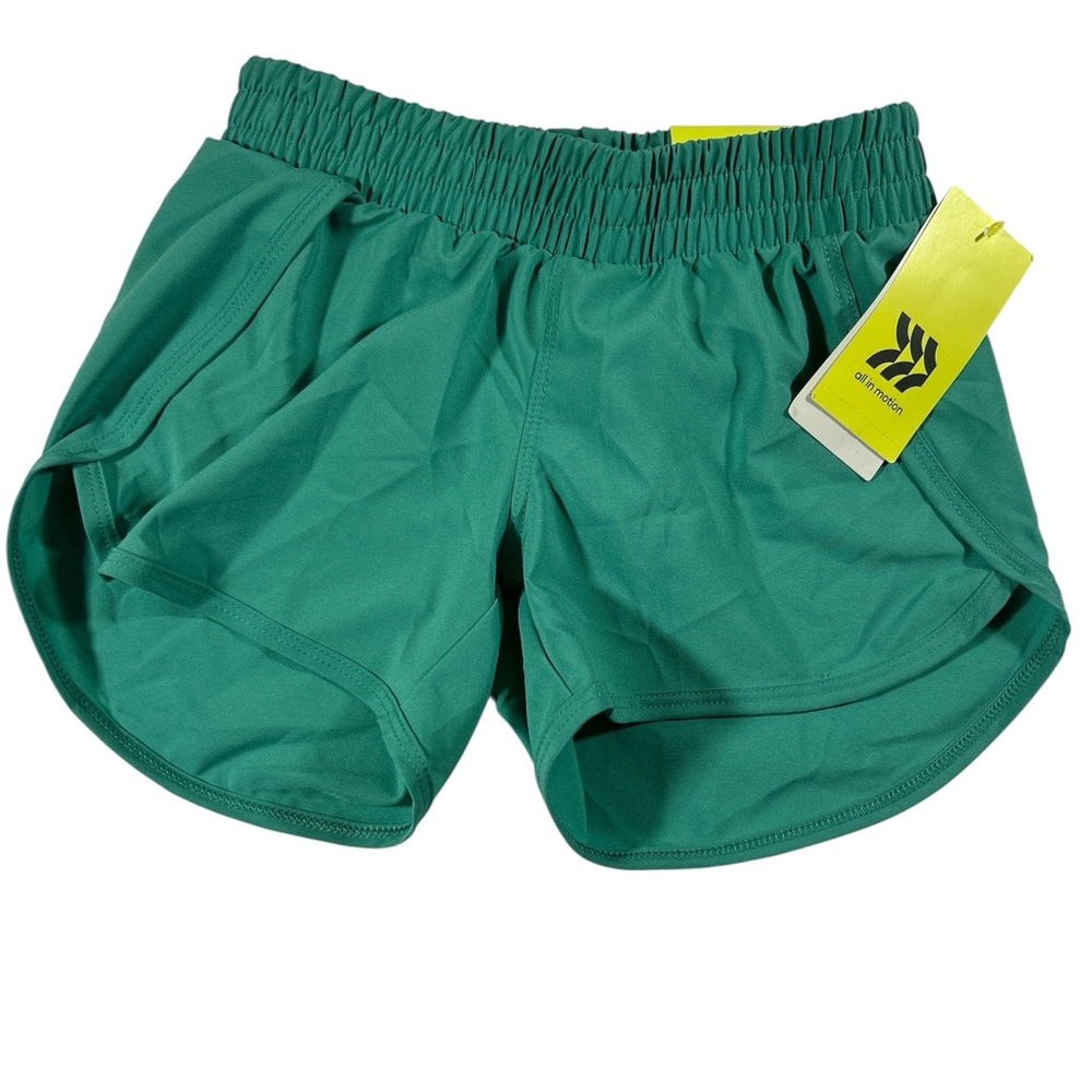 All in Motion Girls Run Shorts XS 4/5 Green Mid Rise Activewear NWT